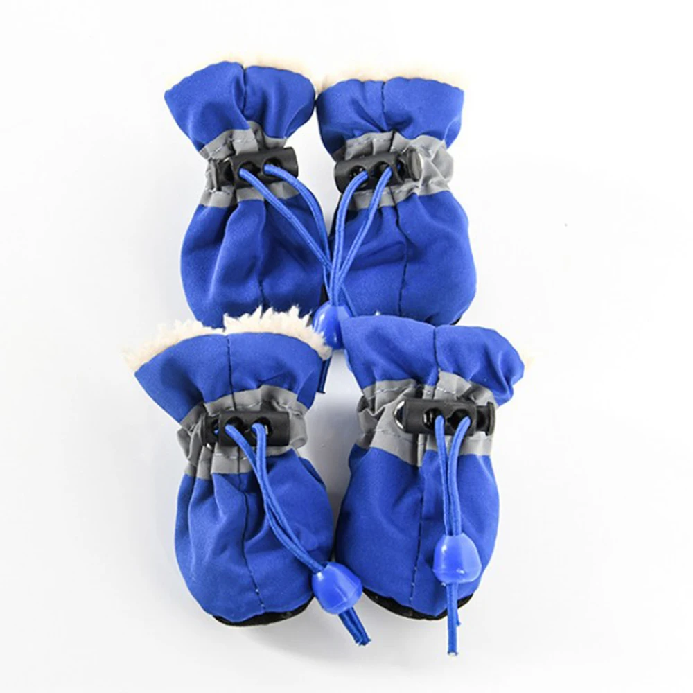 Синий 4Pcs/set Pet Dogs Winter Shoes Rain Snow Waterproof Booties Socks Rubber Anti-slip Shoes For Small Dog Puppies Footwear 4 - Цвет: Синий