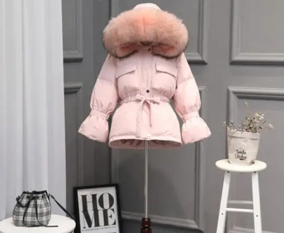 Pink 2 Большого размера, натуральный мех воротник зимняя куртка Для женщин Куртка–пуховик на 90% белом утином пуху модные Короткое пальто плюс Размеры парка с капюшоном, верхняя одежда - Цвет: Pink 2