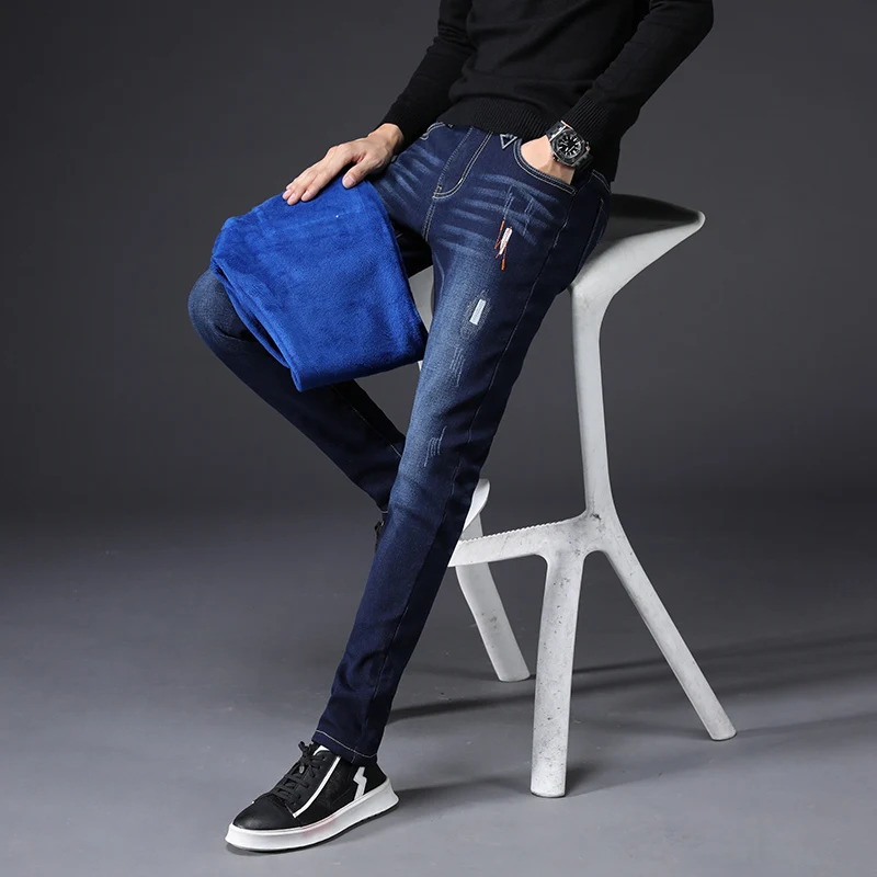 DG-2066 blue POVOTE Горячая Распродажа Осень и зима качественные плисовые джинсы мужские вышитые корейские трендовые маленькие эластичные мужские джинсы - Цвет: DG-2066 blue