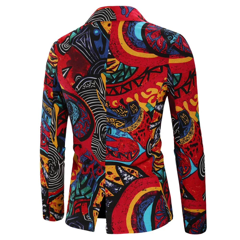 Fashion Men Slim fit Casual Blazers Men Nation Style 3D Flower Printed Long Sleeve Mens Suits Casual Lapel Party Club Tuxedo 4