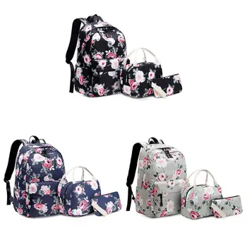 

3pcs Floral Set Nylon Girls School Bags Daypack Bookbags Purse