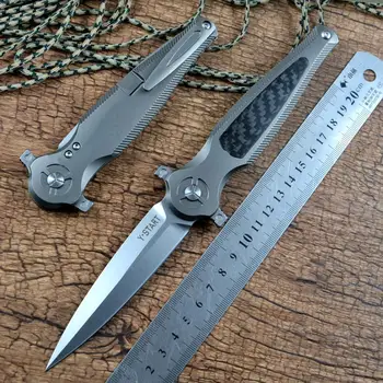 

Y-START New Flipper Hunting Outdoor Knife D2 Folding Dagger Pocket Knives Tool EDC Gift Titanium Handle with CF LK5022D