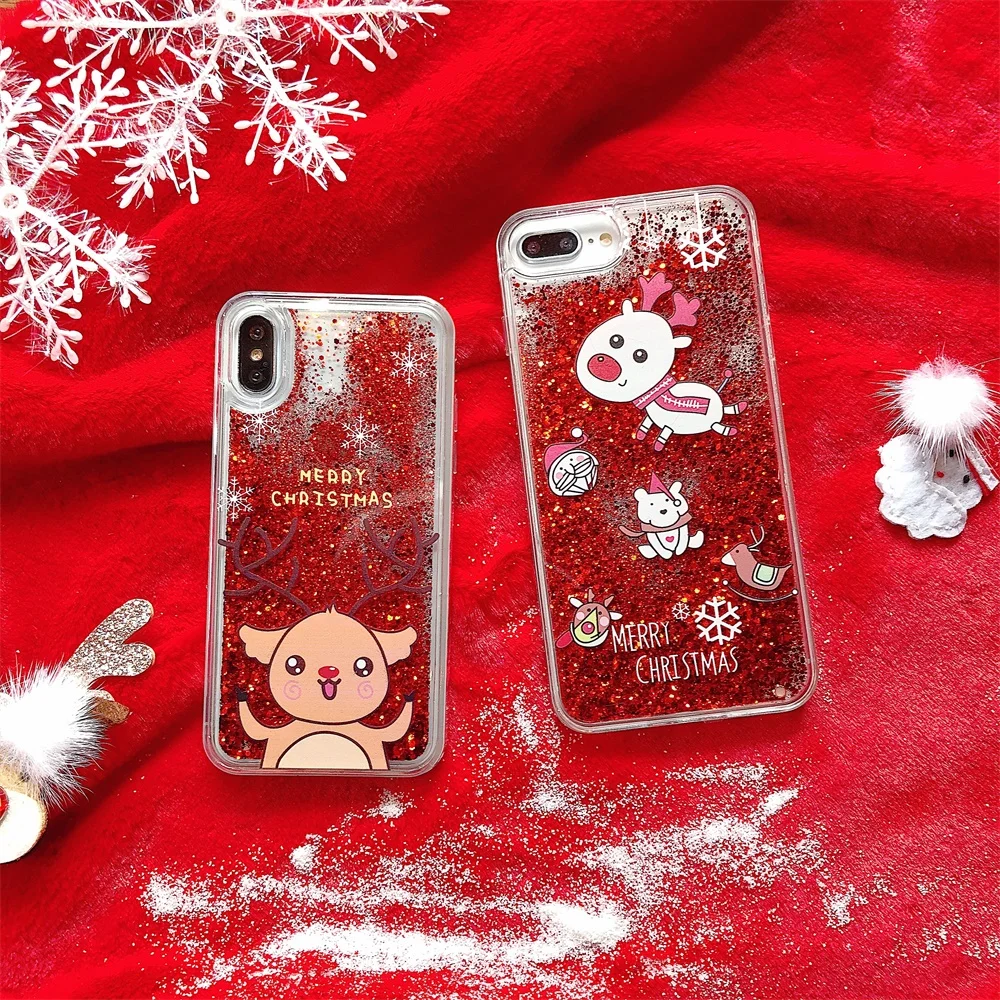 Милый Рождественский зыбучий песок чехол для телефона для IPhone 11 чехол XR XS Max 6 6S 7 8Plus прозрачная блестящая задняя крышка подарок на год Coque