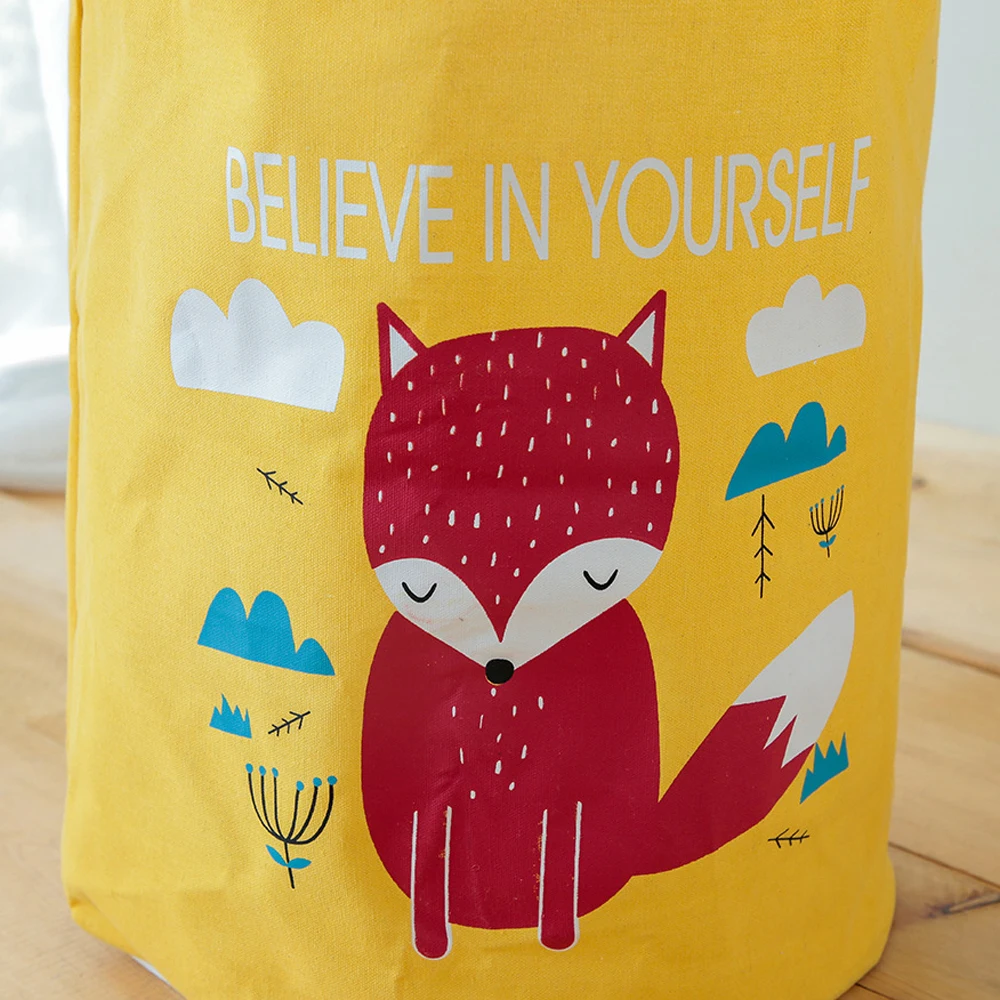 1pcs Cotton Linen Fabric Foldable Cartoon Animal large Castle Laundry Storage Buckets Bags kids Toy Storage Basket free shipping