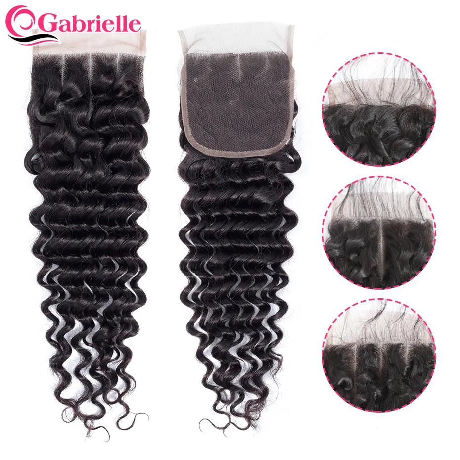Gabrielle Deep Wave Closure Brazilian Human Hair 4x4 Lace Closure Pre-Plucked with Baby Hair Natural Color Closures Only human hair wigs human hair closure
