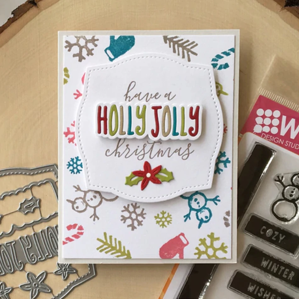 GJCrafts Holly Jolly форма-Матрица Фон металлические режущие штампы для DIY Скрапбукинг тиснение бумажные карты декоративные ремесла штампы