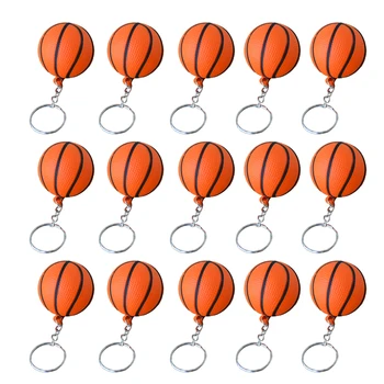 

15Pcs Fashion PU Keychains Basketball Shape Keyring Souvenirs Pendants for Players Athletes Sport Fans(Orange)