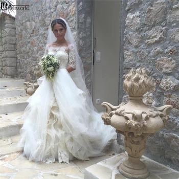 

Romantic White Ivory Wedding Dress 2020 Custom Made Vestido De Noiva Half Sleeve Lace Ruffle Country Garden Bride Dress