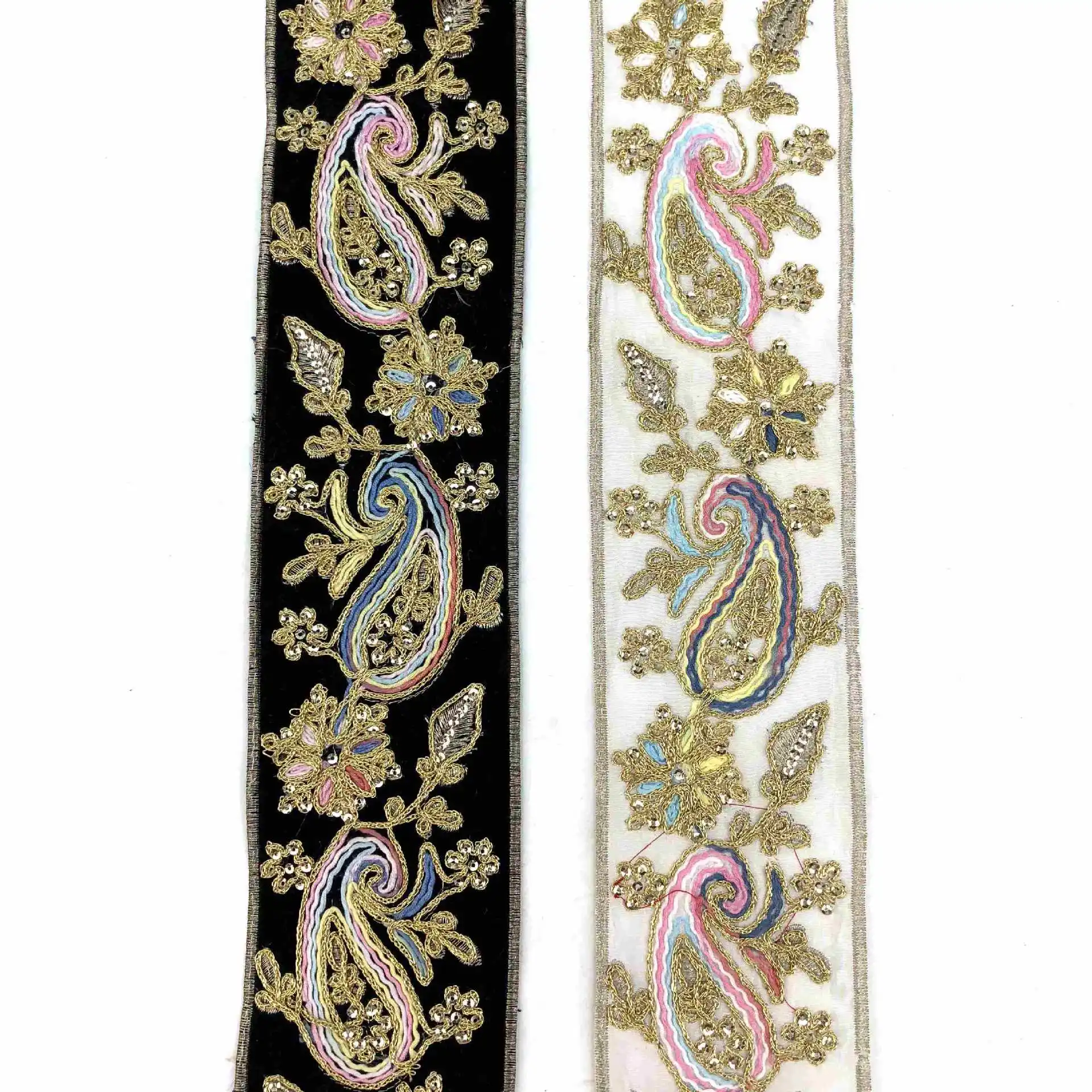 

3Meters 4.6cm Ethnic Gold Thread Sequins Webbing Ribbons Clothing Decorative Embroidered Lace Trims DIY Sewing Accessories