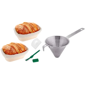 

1pcs Fine Mesh Filter Cone Sn Filter Food Filter Stainless Steel & 2pcs10 Inch Oval Bread Proofing Basket