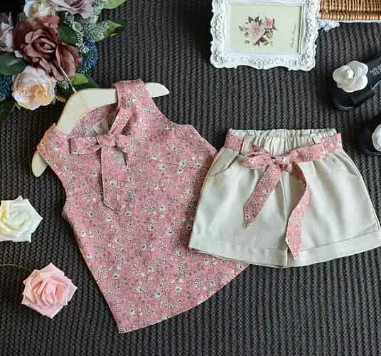 J793-3 MERI AMMI/комплект одежды из 2 предметов, Детская летняя одежда для девочек Футболка с цветочным рисунком+ шорты с бантиком, верхняя одежда для От 2 до 13 лет, для маленьких девочек - Цвет: J793-3