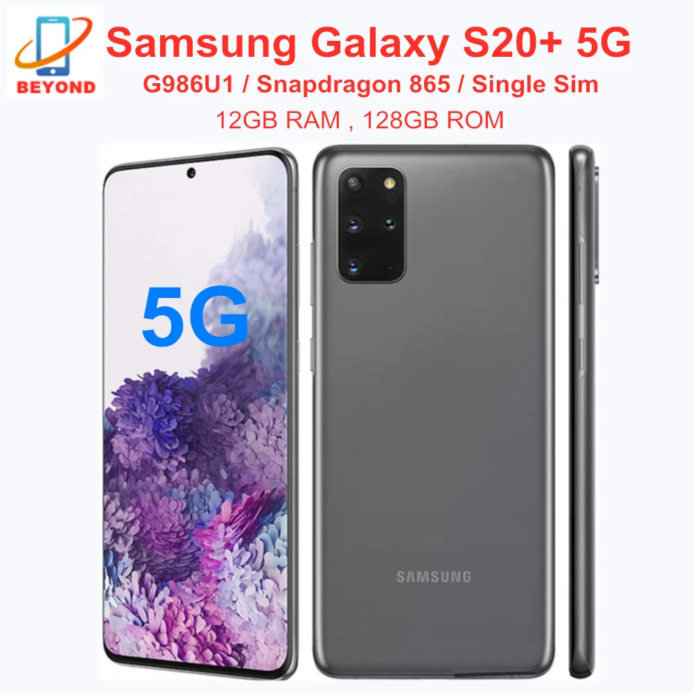 Samsung-teléfono inteligente Galaxy S20 +, 5G, G986U, G986U1, 128GB de ROM, 12GB de RAM, Snapdragon 865, 6,7 , ocho núcleos