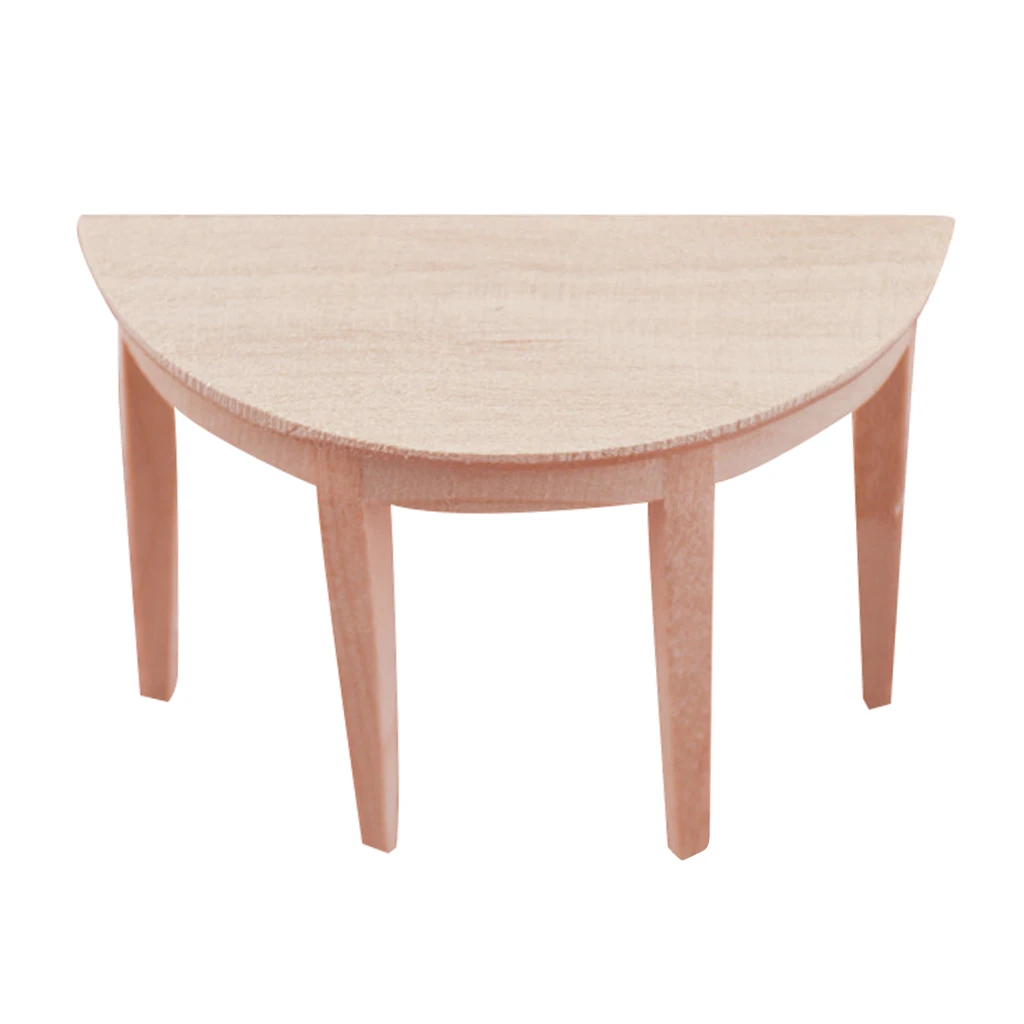 1/12 Scale Wooden Unpainted Semicircle Table Model for Dollhouse