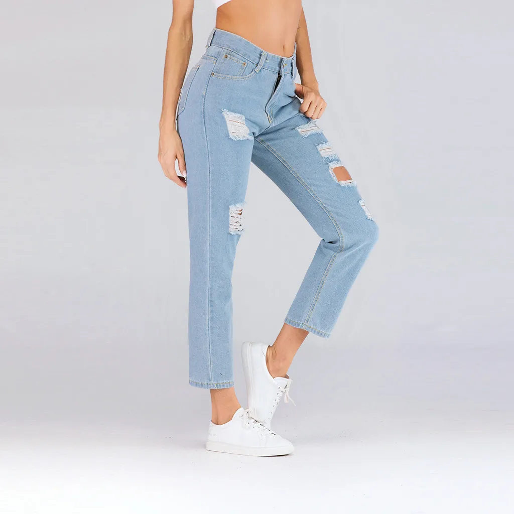 Jaycosin New Fashion Ladies Casual Wild Blue Loose Jeans Elastic Stretch Trousers Length Washed Jeans Harem  Pants Female 10#4