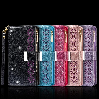 

Luxury Bling Relief Zipper Wallet Leather Case For Samsung Galaxy Note 10 8 9 Plus Flip Cover Hand Strap