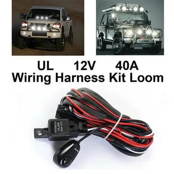 

Universal Hareness Kit 1 to 2 Led Light Bar Cable 40A 12v 24v Switch Relay Auto Work Driving Fog light Wiring Loom Harness