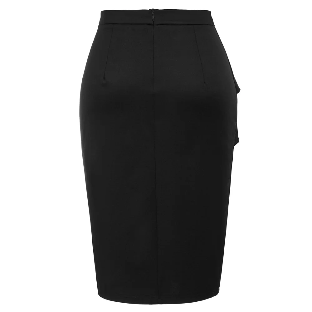 Женская Леди с высокой талией Bodycon Ruffle Сплит стрейч бизнес OL карандаш миди юбка