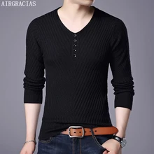 AIRGRACIAS свитер мужской Повседневный пуловер с вырезом в виде буквы V Мужская Осенняя приталенная рубашка с длинным рукавом мужские свитера вязаный шерстяной пуловер