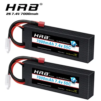 1/2packs HRB 2S Lipo Battery 7.4V 7000mah Hard case Car battery with Deans plug 55C for 1/12 1/10 Trex Car truck Monster Boat