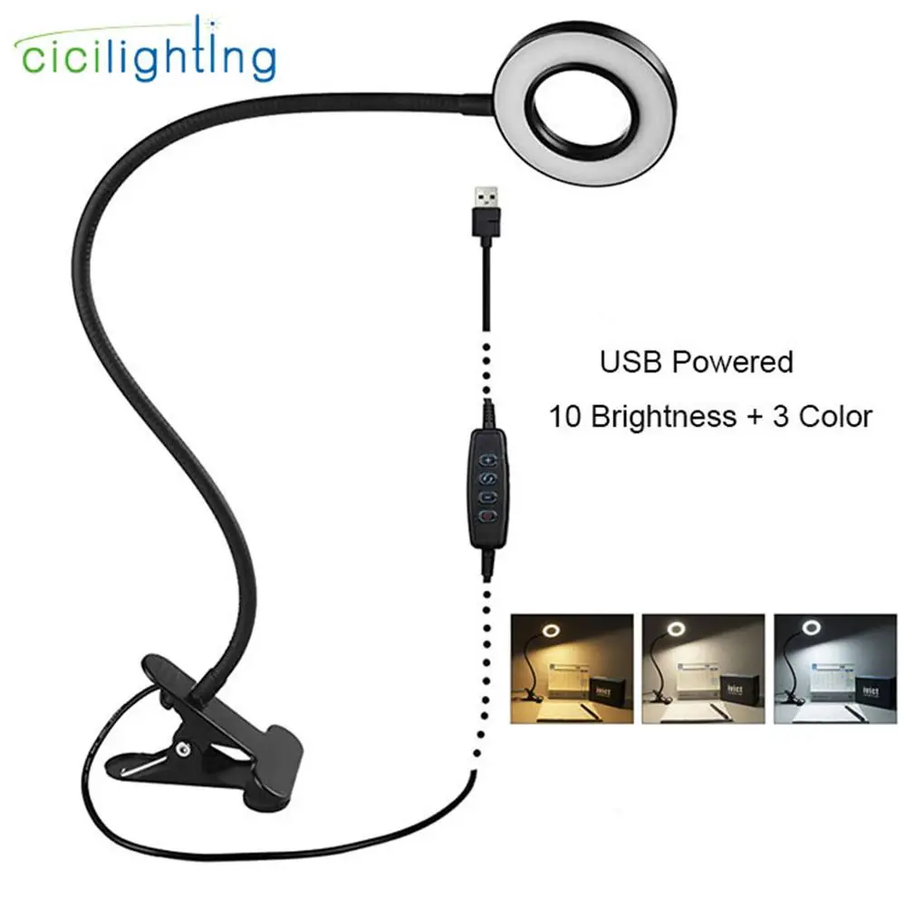 Светильник для чтения с клипсой светильник зажимом книги USB 3 цветных режима 10 диммеров яркости