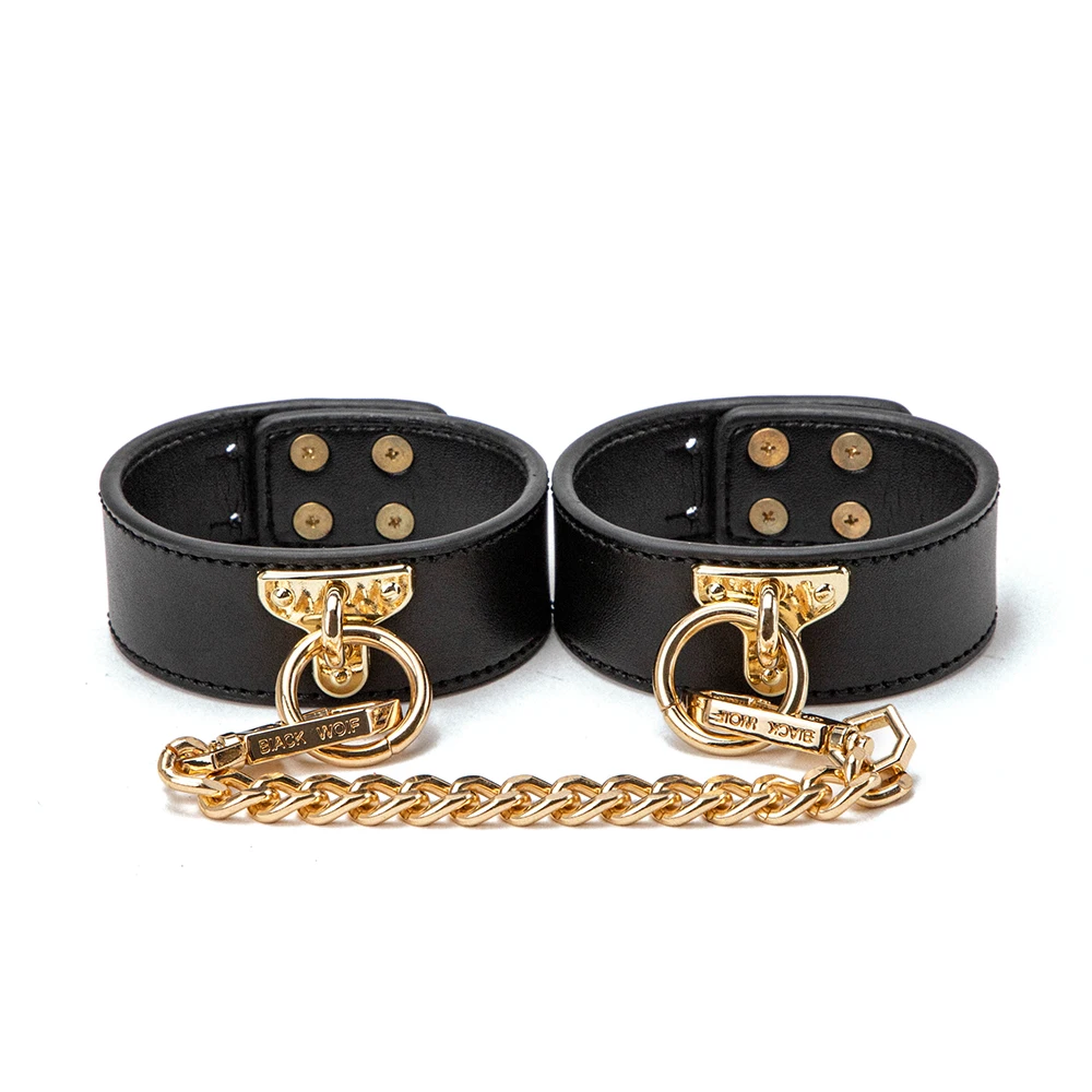BLACKWOLF BDSM Bondage Kits Genuine Leather Restraint Set Handcuffs Collar Gag Vibrators Sex Toys For Women