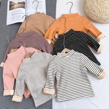 Детская одежда Новинка года, весенне-осенние бархатные рубашки в полоску с длинными рукавами для маленьких мальчиков и девочек теплая хлопковая одежда для детей