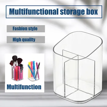 

Transparent Acrylic Pen Pencil Holder Makeup Brush Storage Box Desktop Organizer Learning office multifunctional storage box