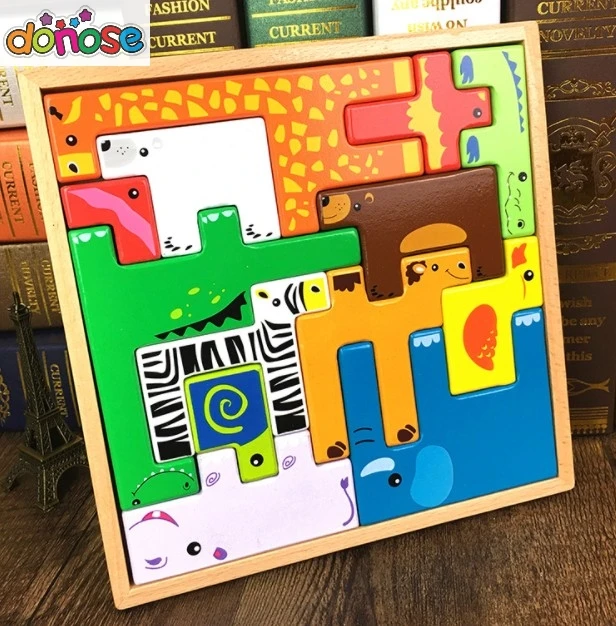 3D деревянные пазлы головоломки доска игрушки животное головоломка Танграм головоломка игрушки тетрис игра Развивающие детские игрушки деревянные подарки - Цвет: Белый