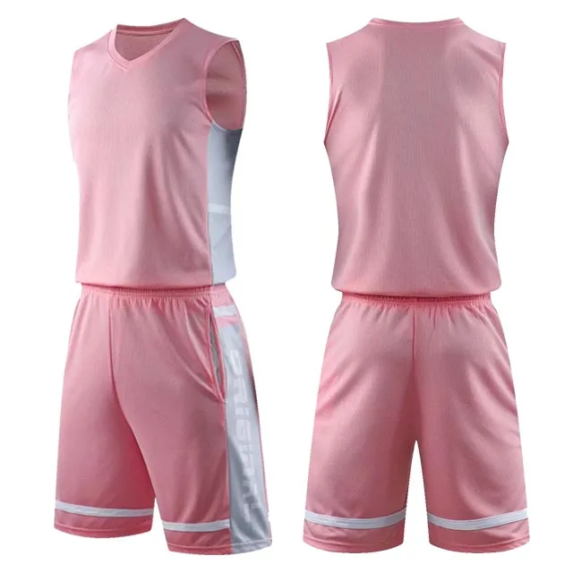 pink Спортивная мужская баскетбольная форма, дышащие Молодежные баскетбольные майки без рукавов, баскетбольные майки для колледжа, набор для бега - Цвет: pink