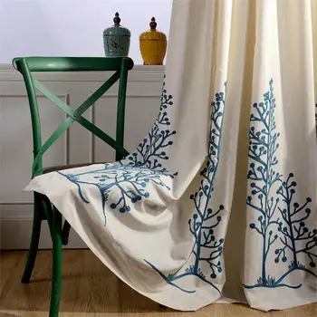 

European Towel Embroidery Blue Tree Curtains For Living Room Luxury Blind Drapes Window Panel Fabric Curtain For Bedroom MY121#5