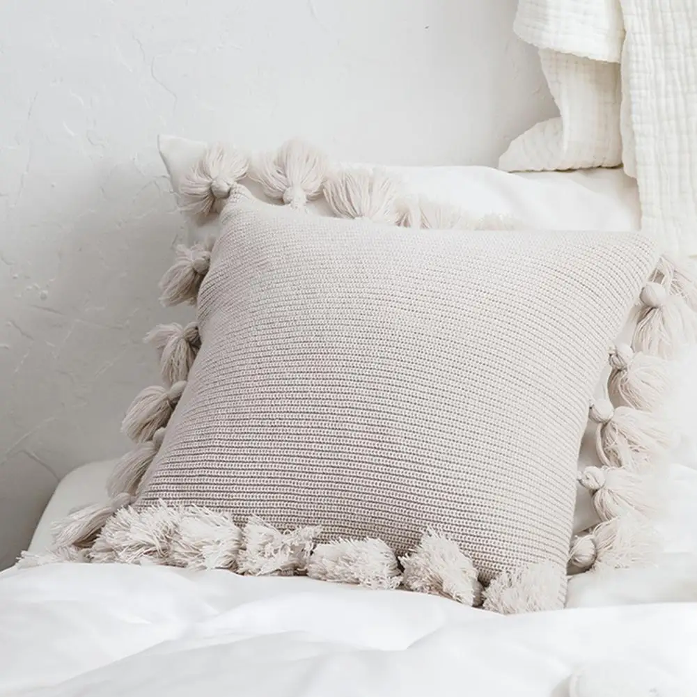 Soft Knitted Decorative Pillowcases With Tassel Lantern Ball Pillow Case Solid Handmade Wool Pillow Covers Home Office Supplies