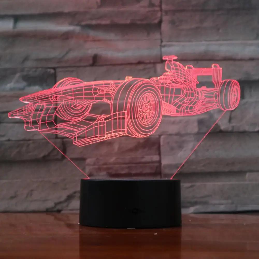 3D лампа F1 гоночный автомобиль приятный подарок для подростка атмосферу изменение цвета с пультом дистанционного управления для украшения комнаты светодиодный ночник лампа
