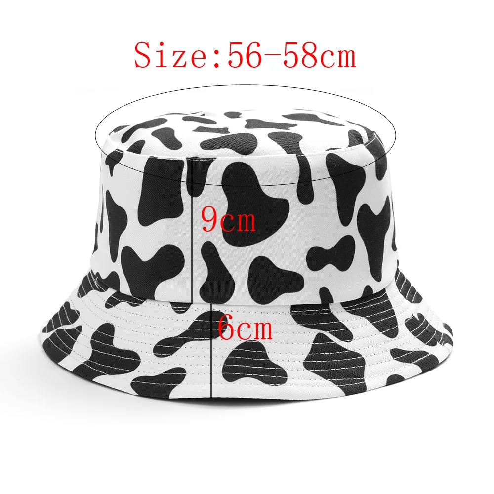 INS Star cute Black White Cow Bucket Hats Women Summer fishing hat Lady Two Side Fisherman hats girl Travel Panama cow print hat