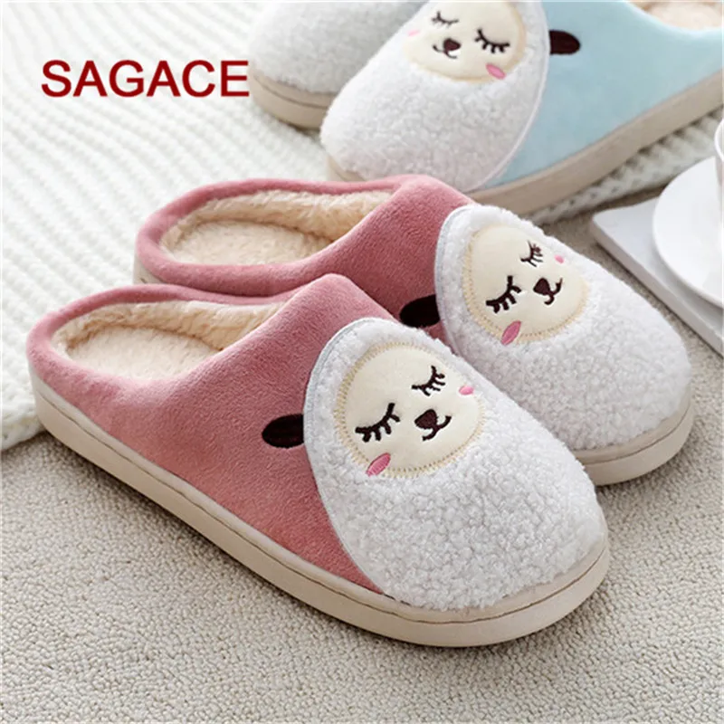 SAGACE/домашние тапочки для пар с рисунком из мультфильма; зимняя обувь из флока; зимние короткие плюшевые слипоны; Милая обувь для женщин и мужчин; Zapatillas