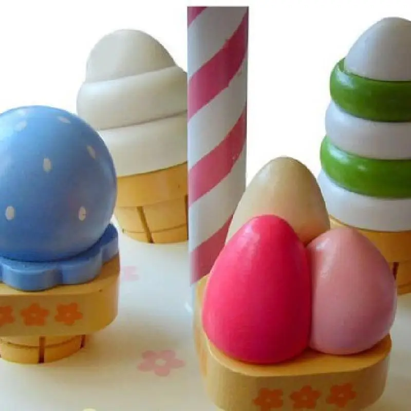Высокое моделирование Icecream деревянная игрушка набор детский игровой дом кухня модель подарок для детей