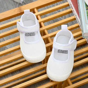 

Kids Casual Shoe for Kindergarten Girls Indoor White Canvas Shoes Small Boy Black Sneaker Pink Breathable Sneakers Anti-Slippery