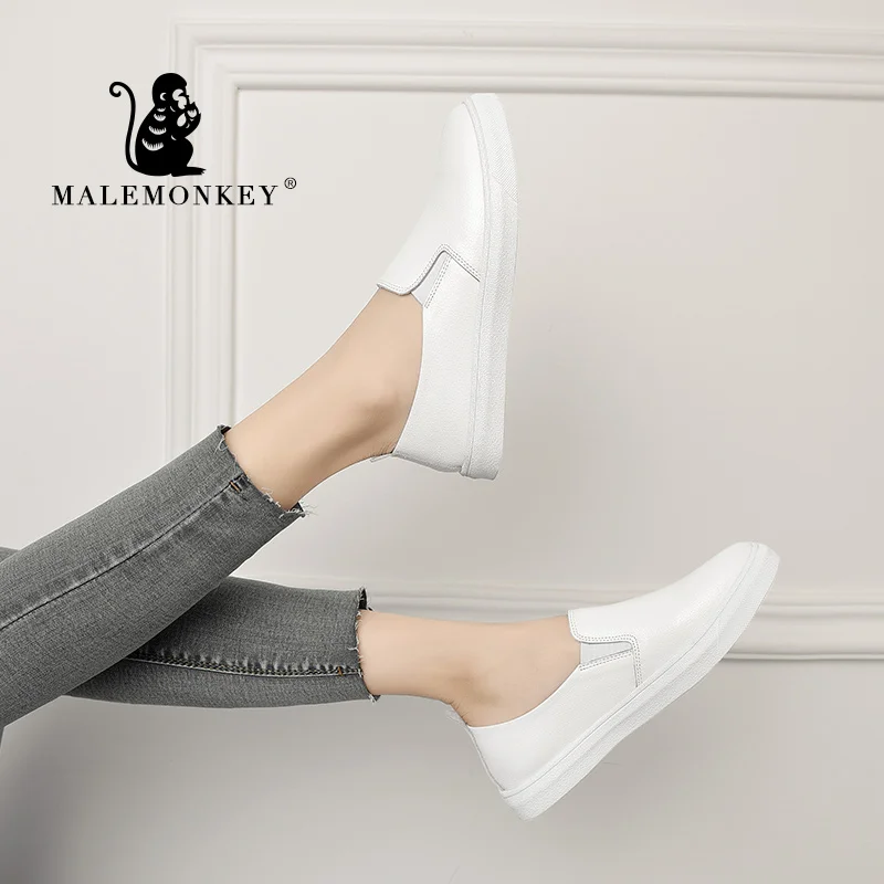 Женские мокасины из натуральной кожи MALEMONKEY белые мягкие слипоны на плоской