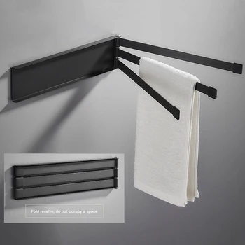 

Stainless Steel Wall Mounted Towel Bar Rotating Towel Rack Hanger Bathroom Towel Holder Organizer Bathroom Kitchen Storage Rack
