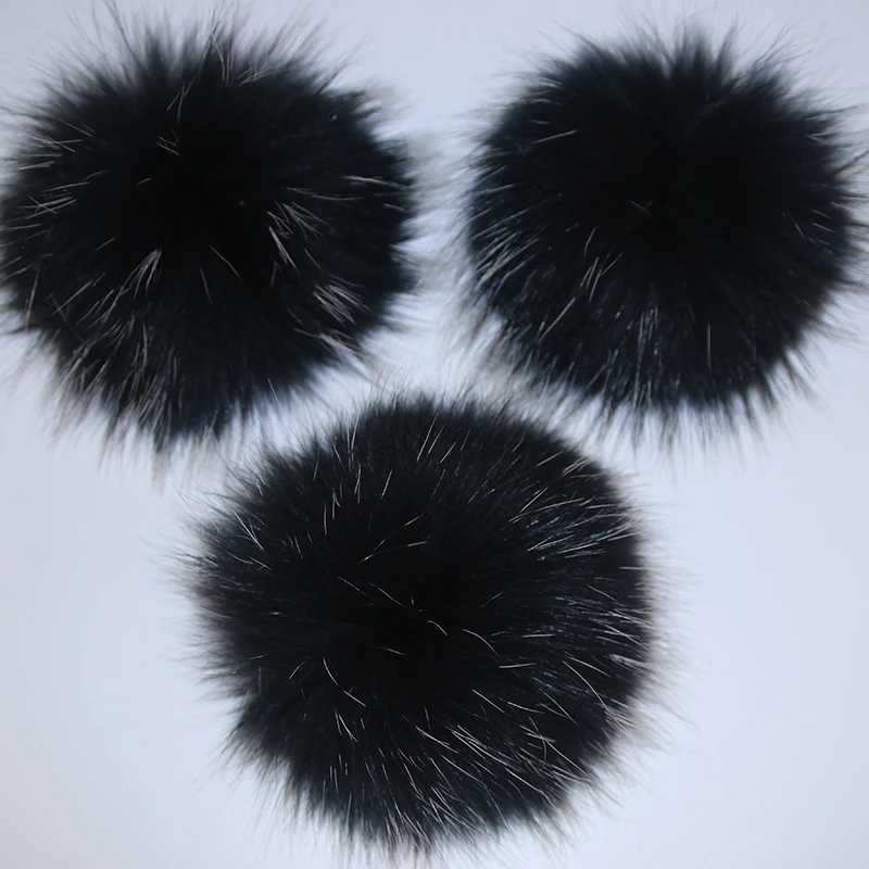 black white tip 15 DANKEYISI, 5 шт., 13 см, 15 см, помпоны из меха енота, мех норки, вязаная шапка с помпоном, шапка, Лисий мех, помпоны, шапочки, шарфы, брелок с пряжкой - Цвет: black white tip 15