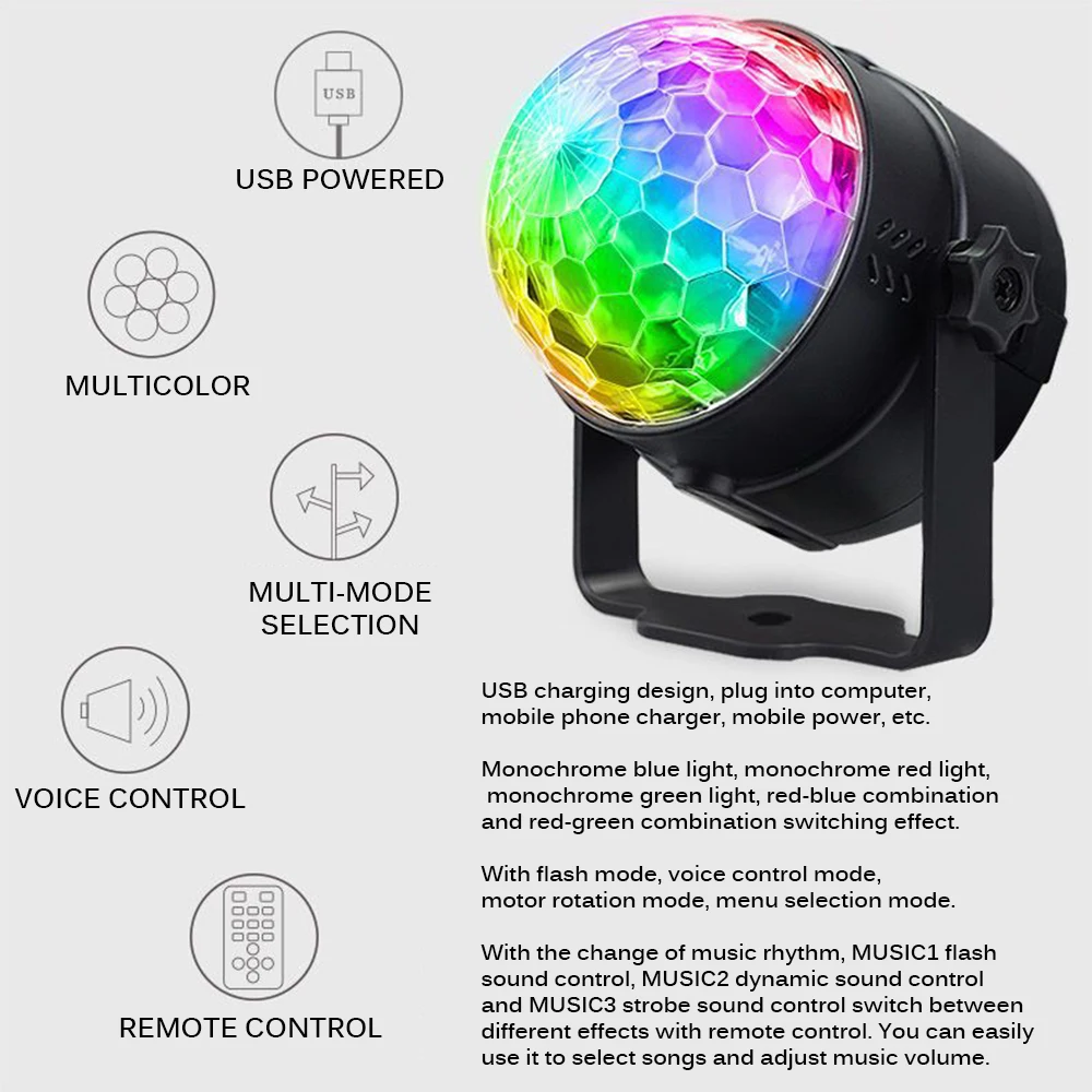 Светодиодный кристаллисветильник волшебный вращающийся шар s Mini RGB
