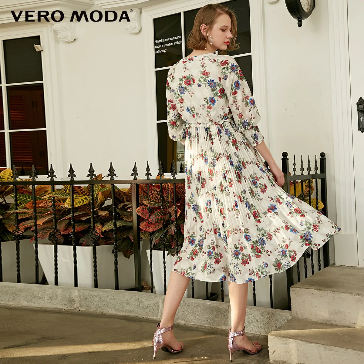 Vero Moda женское Плиссированное шифоновое платье с высокой посадкой и рукавами-фонариками | 31927C509