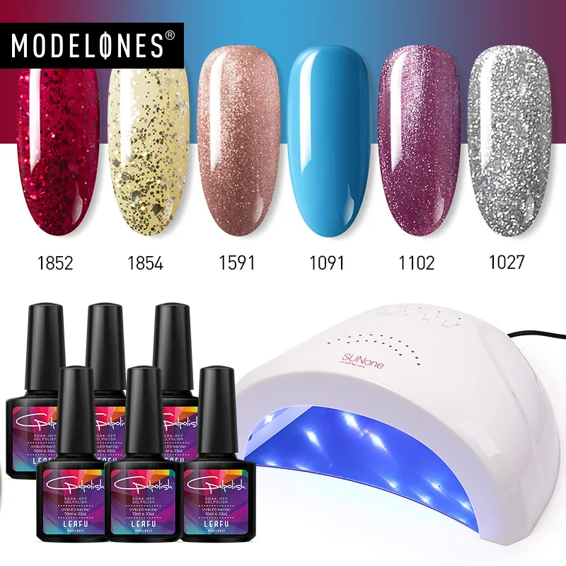 48W LED LAMP KITS Modelones 7Pcs/Lot Nail Lamp Semi Permanent Led Gel Polish Kits Smart Sensor 36W/48W UV Lamp Nail Cure Machine Gel Lacquer Kits - Цвет: 48W LED LAMP KITS