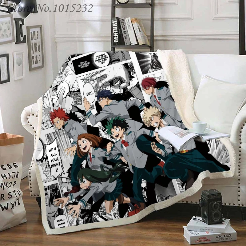 

Cartoon My Hero Academia Funny Character Blanket 3D Print Sherpa Blanket on Bed Home Textiles Dreamlike Style 03