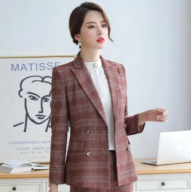 Red plaid blazer Модный клетчатый Профессиональный темпераментный блейзер для женщин, новинка, формальный тонкий пиджак с длинным рукавом, Офисная Женская Повседневная Рабочая куртка - Цвет: Red plaid blazer