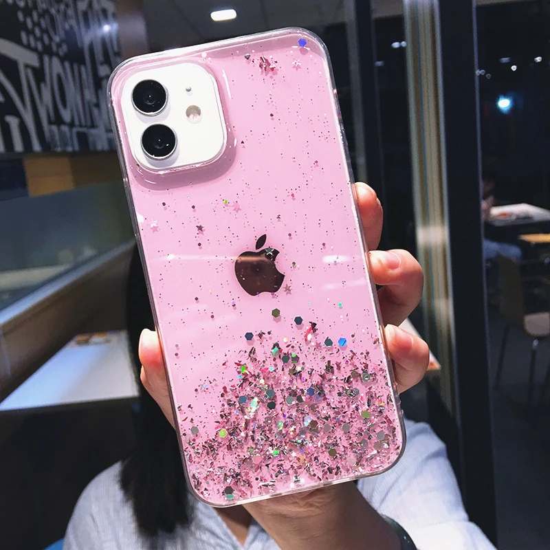 Luxury Glitter Star Sequins Bling Clear Phone Case For iPhone 13 Pro Max 12 Mini 11 XS XR X 7 8 Plus Transparent Soft Back Cover