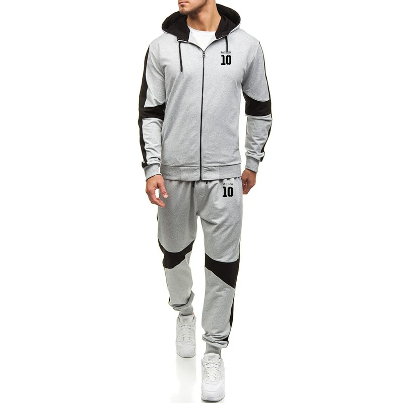 Messi 10 мужские толстовки с принтом весна осень Флисовая теплая куртка на молнии Мужская s Уличная Хип Хоп Мужская Толстовка костюм со спортивными брюками 2 шт