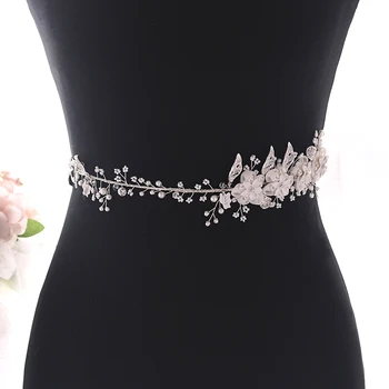 

YouLaPan Charming Organza Flower Belt Jewelry Belt Decorative Belts for Women Bridal Belt Alloy Leaf Bridal Waist Belt SH274
