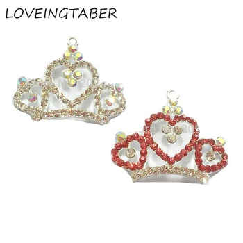 

( Choose Color First ) New Design 46mm*31mm 10pcs/lot Heart Shape Hotpink Crown Rhinestone Pendants For Kids Necklace Pendants