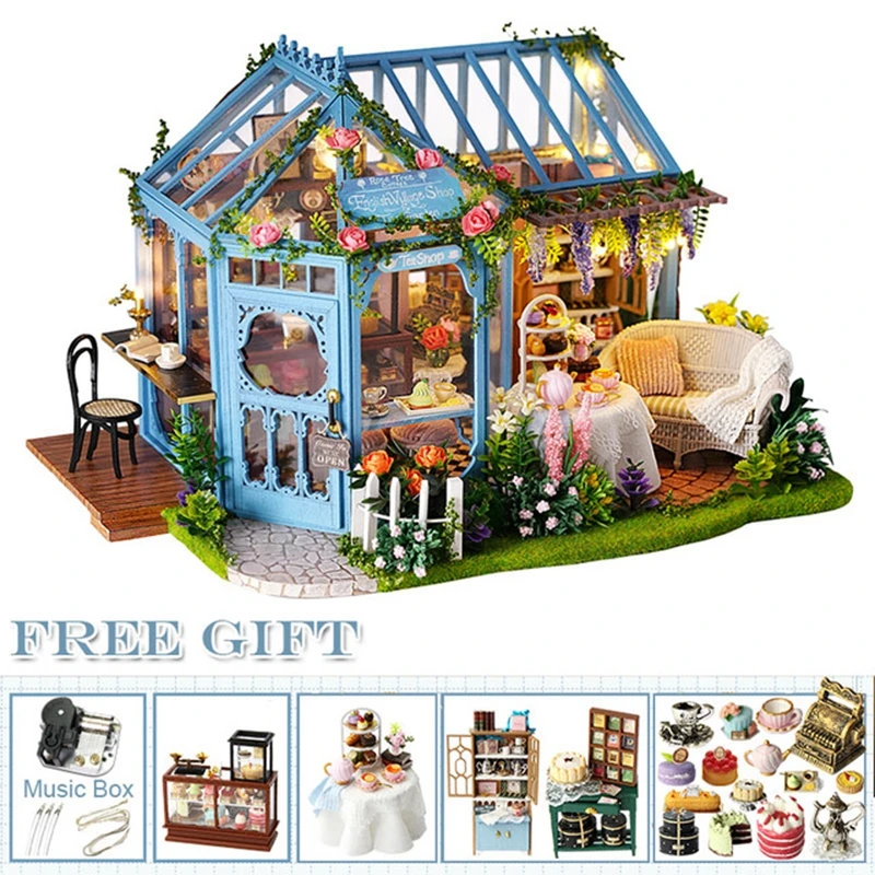DIY Кукольный дом ручной работы, деревянный сборный кукольный домик, миниатюрный кукольный домик, мебель, набор, светодиодный, игрушки для детей, рождественский подарок