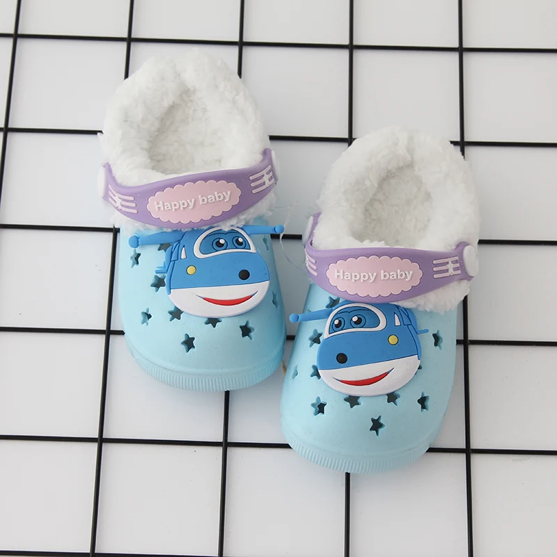 Kitty Snow White Girl Winter Clogs Warm Fur Children's Indoor Shoes Home Hole Mules Navy Cute Pins Sandal EVA Flat Boy Shoes